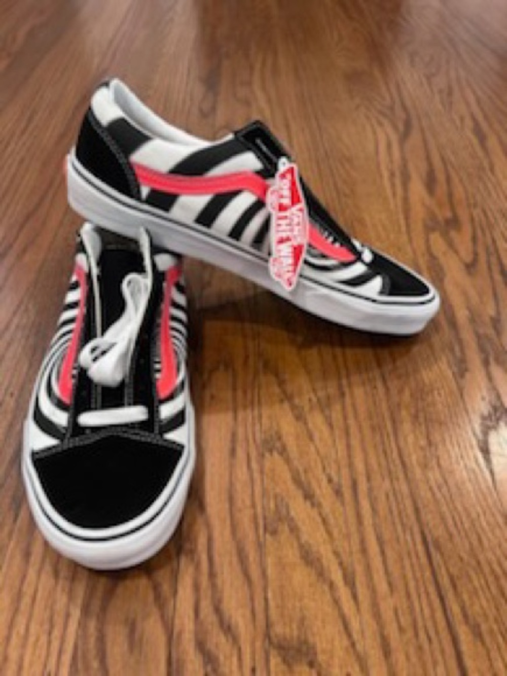 Vans Black White Sneakers with Pink Sidestripe